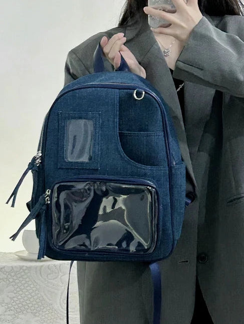 2024 summer new product versatile shoulder tote bag large capacity transparent frame bag simple retro college animation