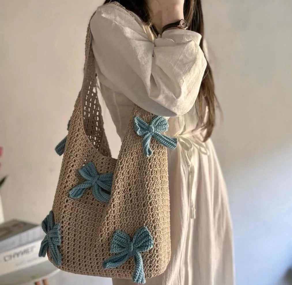Crochet bow hobo bag