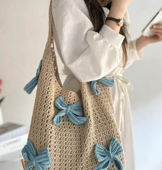 Crochet bow hobo bag
